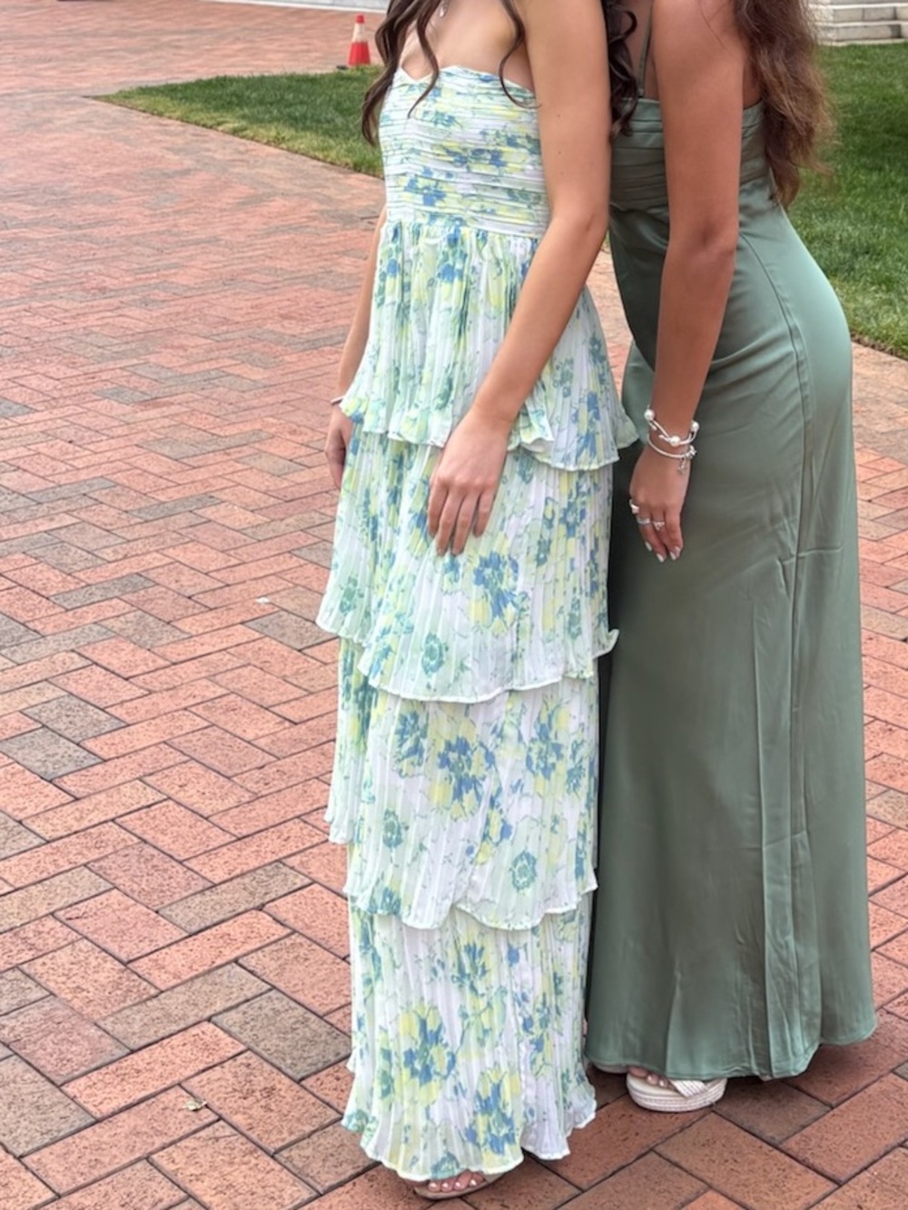 American Eagle Outfitters Light Green & White Floral Tiered Maxi Dress